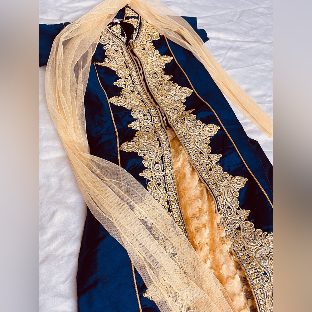 Kids girls Navy and Gold Embroidered lehenga/skirt